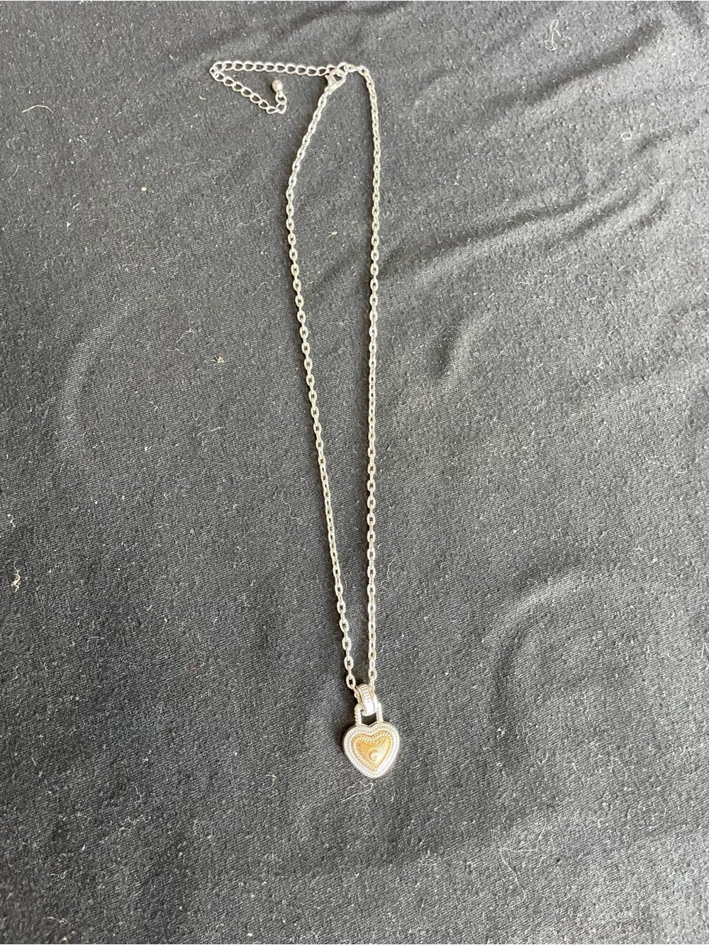 Silver Heart Pendant Necklace with Gold-Tone Accent